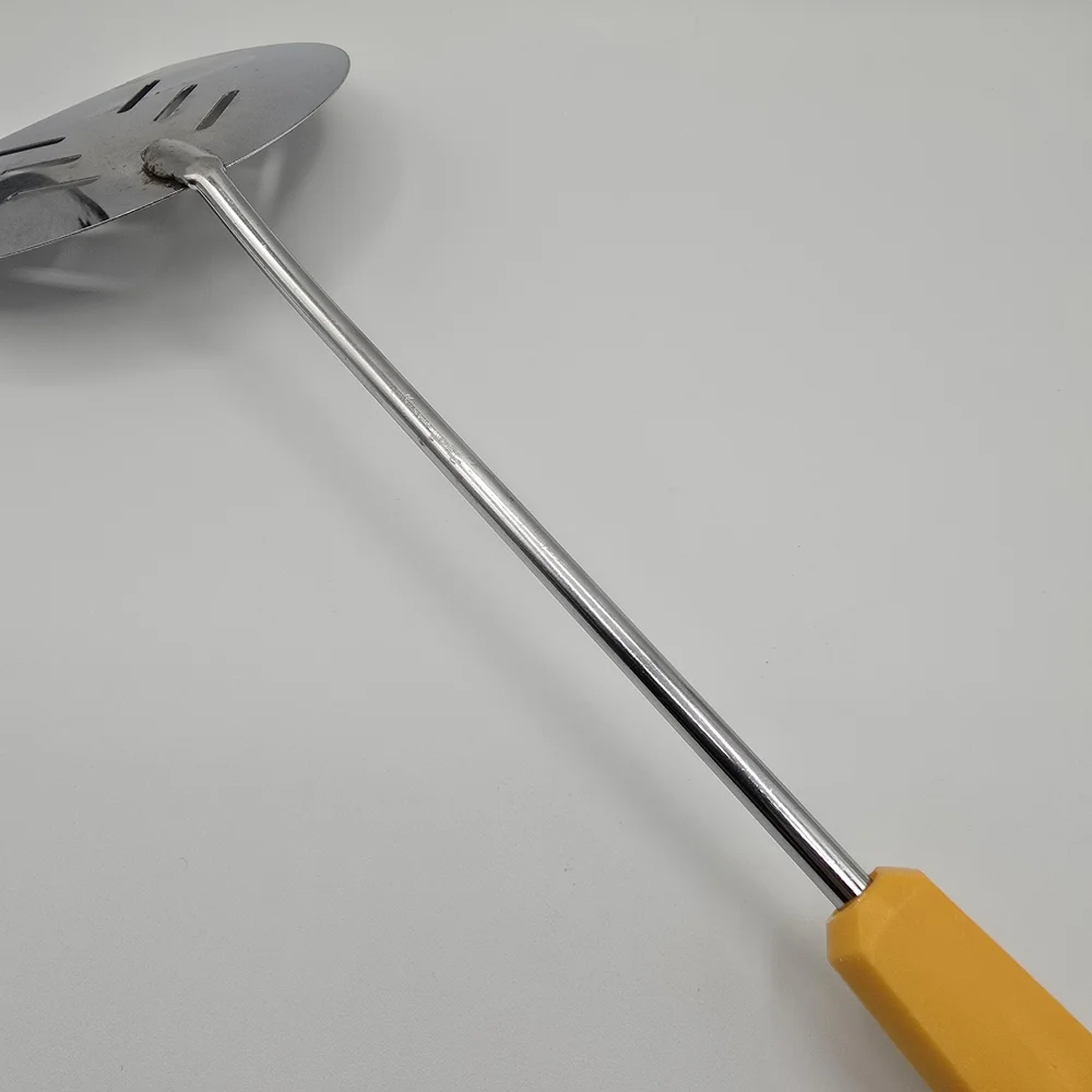 Vintage Long Handled Slotted Turning Spatula with Yellow Handle, Approx. 16.5